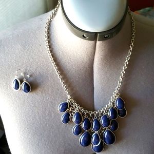 Charming Charlie's Navy Blue Teardrops Nexklace and Earrings